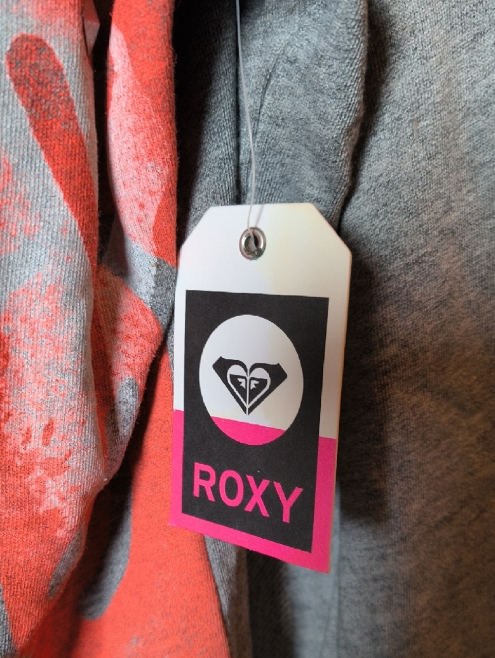 Roxy Gray Zip Hoodie with Coral Graphic and Coral-Lined Hood - Picture 2 of 5